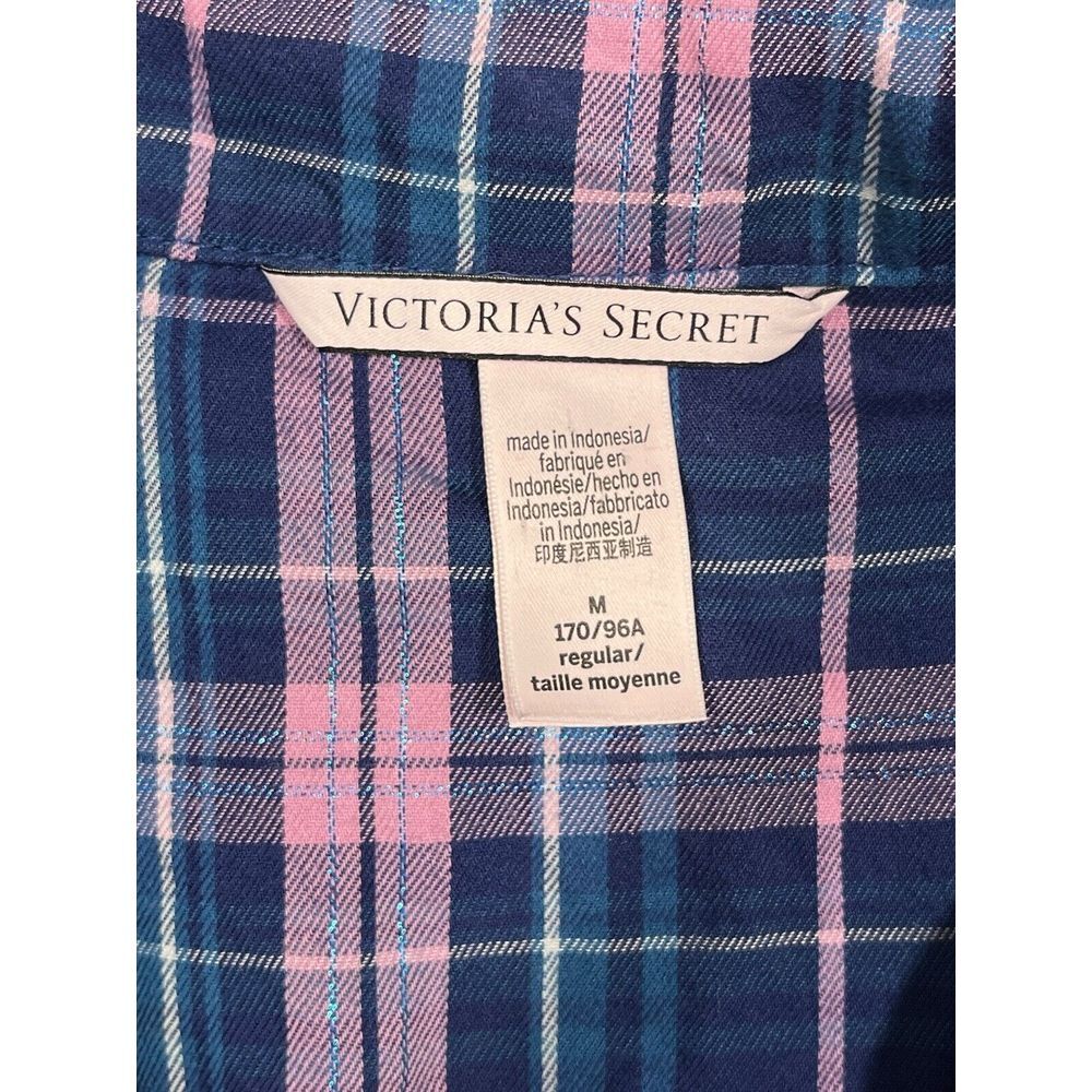 Victoria's Secret Pajama Top Blue Pink Plaid Collared Button Medium M - Picture 4 of 8